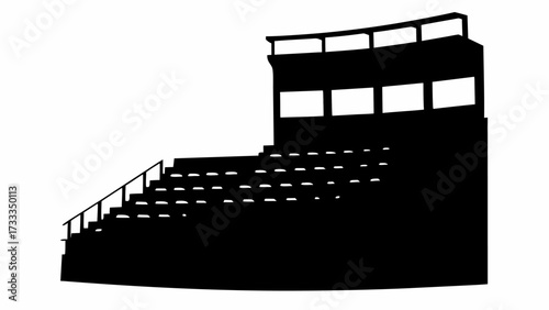 Dramatic silhouette of stadium seating and press box, perfect for sports, events, or architectural concepts.