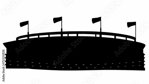 Iconic stadium silhouette with waving flags evokes spirit of sport, competition, and grand events