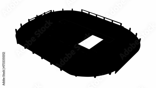 Dynamic aerial view of a sleek, modern sports stadium silhouette, perfect for event promotion and branding.