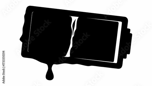 Melting battery icon symbolizing depleted power energy or urgent need for recharge illustration