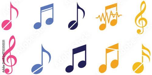 Vibrant music notes collection in various colors, perfect for creative musical designs