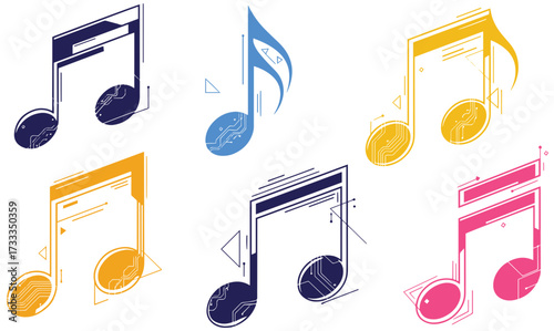 Vibrant music notes artfully designed, perfect for modern music projects and creative designs