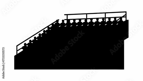 Silhouetted crowd watching event from stadium seating, capturing anticipation and collective experience in a clean, modern design