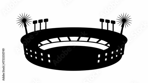 Iconic stadium silhouette with dramatic spotlights, perfect for sports events, entertainment, and architectural concepts