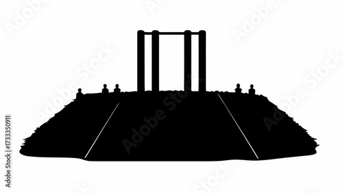 Striking silhouette of a historic mound with megalithic structure and figures, evoking ancient mysteries and spiritual sites, perfect for historical projects