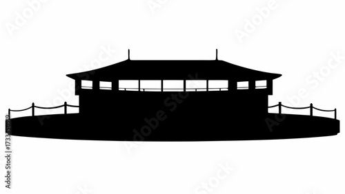 Striking silhouette of a traditional Asian pavilion, perfect for zen garden designs or cultural event promotions with an authentic, elegant aesthetic