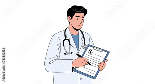 Healthcare professional writing prescription on clipboard, showcasing medical expertise and patient care. Perfect for illustrating medical services, health consultations, and prescription medication.