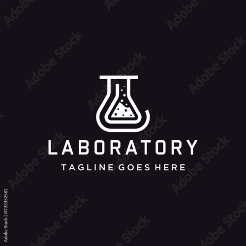 Modern Laboratory Flask with line art shaped minimalist internal elements ideal for science education research branding logo design
