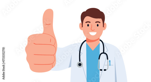 Cheerful Doctor Giving Thumbs Up for Healthcare Success, Promoting Medical Excellence and Positive Patient Outcomes in Clinical Settings