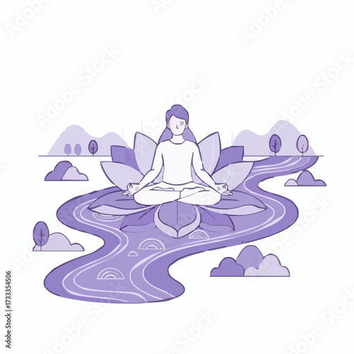 Woman in yoga lotus pose meditating in silhouette vector illustration for zen and spiritual peace