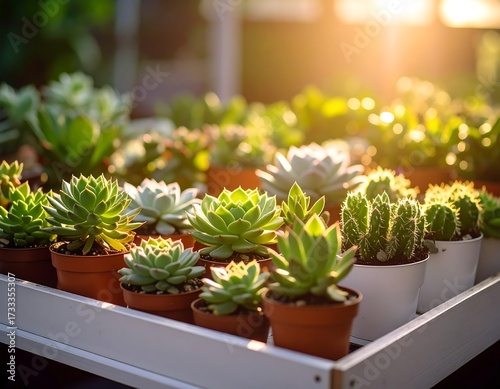 Succulents in pots in sunlight