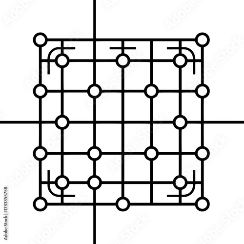 Intricate grid network with connecting dots, a complex system for data visualization