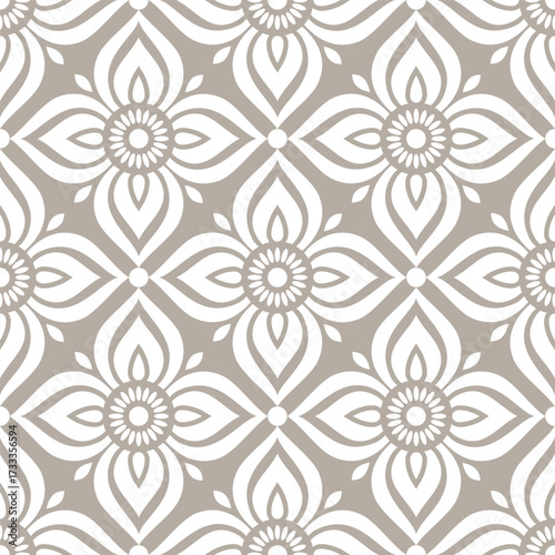 Monochrome abstract floral pattern, muted pastel colors, seamless vector illustration