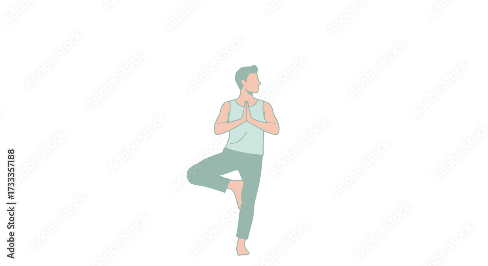 Fototapeta premium Serene Man Performing Tree Pose Yoga, Promoting Mindfulness, Fitness, and Mental Well-being for Health and Wellness Projects