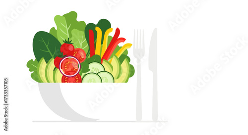 Vibrant and Fresh Salad Bowl Illustration for Healthy Eating Concepts and Culinary Blog Designs, Perfect for Promoting Nutrition and Balanced Diet Recipes