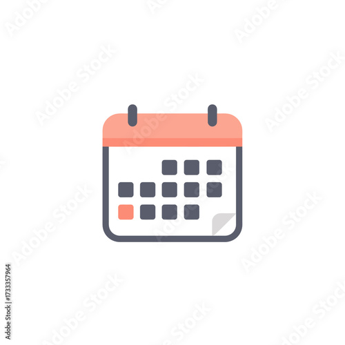 A calendar icon with a peach-colored top and gray squares representing dates