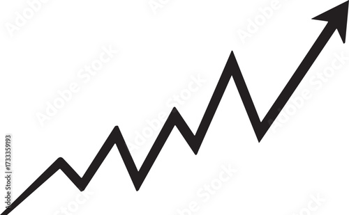 Illustration of black upward trending jagged arrow isolated on white background