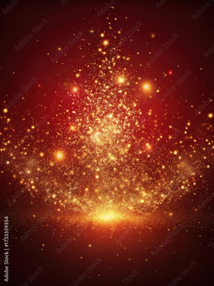 Obraz premium Galaxy of Golden Dust Particles in Red Fluid