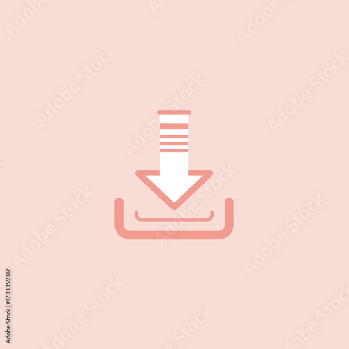 Modern Flat Design Download Icon Featuring a Downward Arrow and Storage Tray Symbol for Digital Data Transfer and Archiving