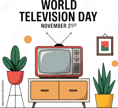 World Television Day November 21st Celebration With Vintage TV And Plants vintage tv