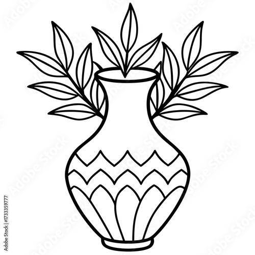 Black vector floral design illustration with a vase of flowers and leaves, capturing the beauty of nature and spring