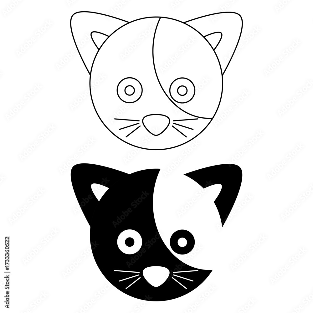 Obraz premium vector icon of cat head with line art style and bold style on white background