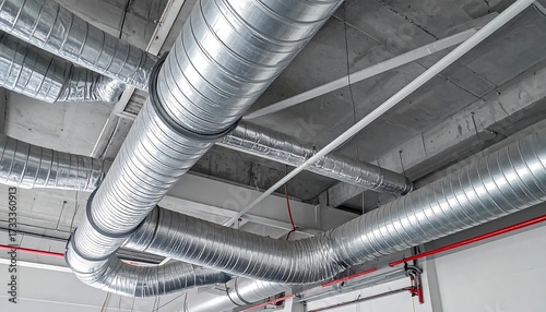 Industrial ventilation system above a concrete ceiling
