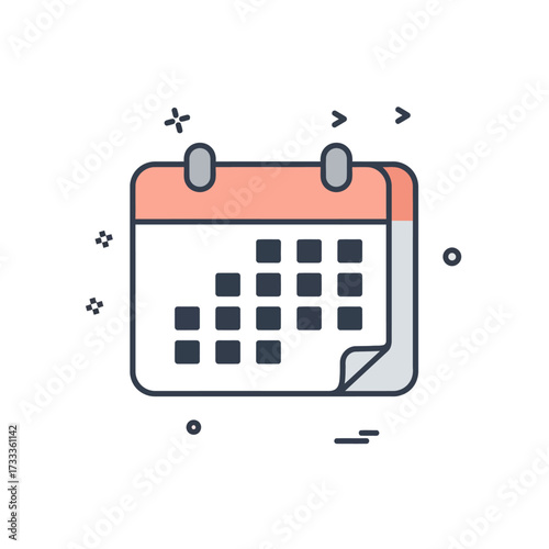 Clean and modern graphic calendar icon illustration for scheduling, date tracking, and event planning applications, symbolizing time management and organization in digital interfaces