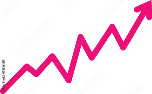 Illustration of pink arrow graph showing upward trend isolated on white background