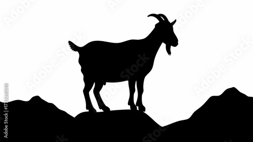 Powerful goat silhouette standing proudly on a mountain peak, strong and resilient animal design