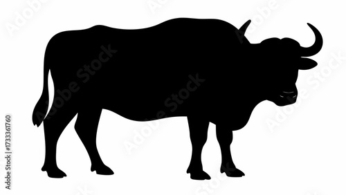 Powerful black silhouette of a bull, strong and majestic farm animal, simple vector graphic illustration