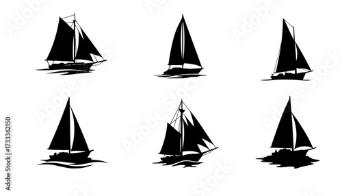 Sail boat logo silhouette vector design, sail boat logo icon silhouette, sailboat sailing ship logo vector illustration, sailboat and sailing ship vector silhouette logo design on white background	