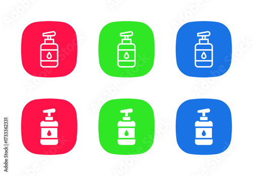 Lotion pump bottle icon for grooming and skincare product themes in colorful flat design