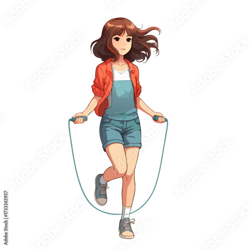 little girl jumping with a skipping rope