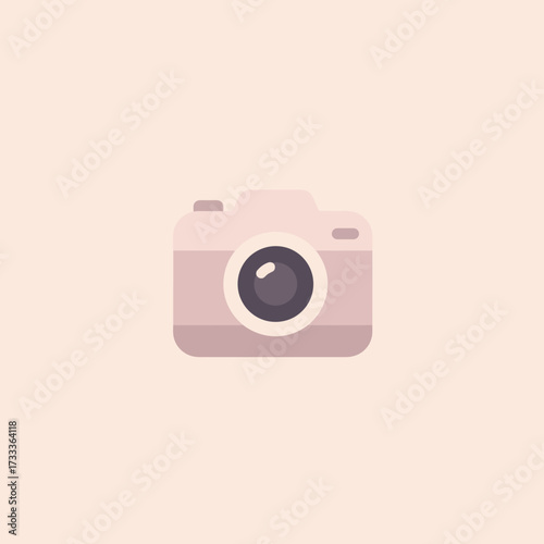 A minimalist vector illustration of a vintage-style camera on a muted pastel background, perfect for photography and creative themes
