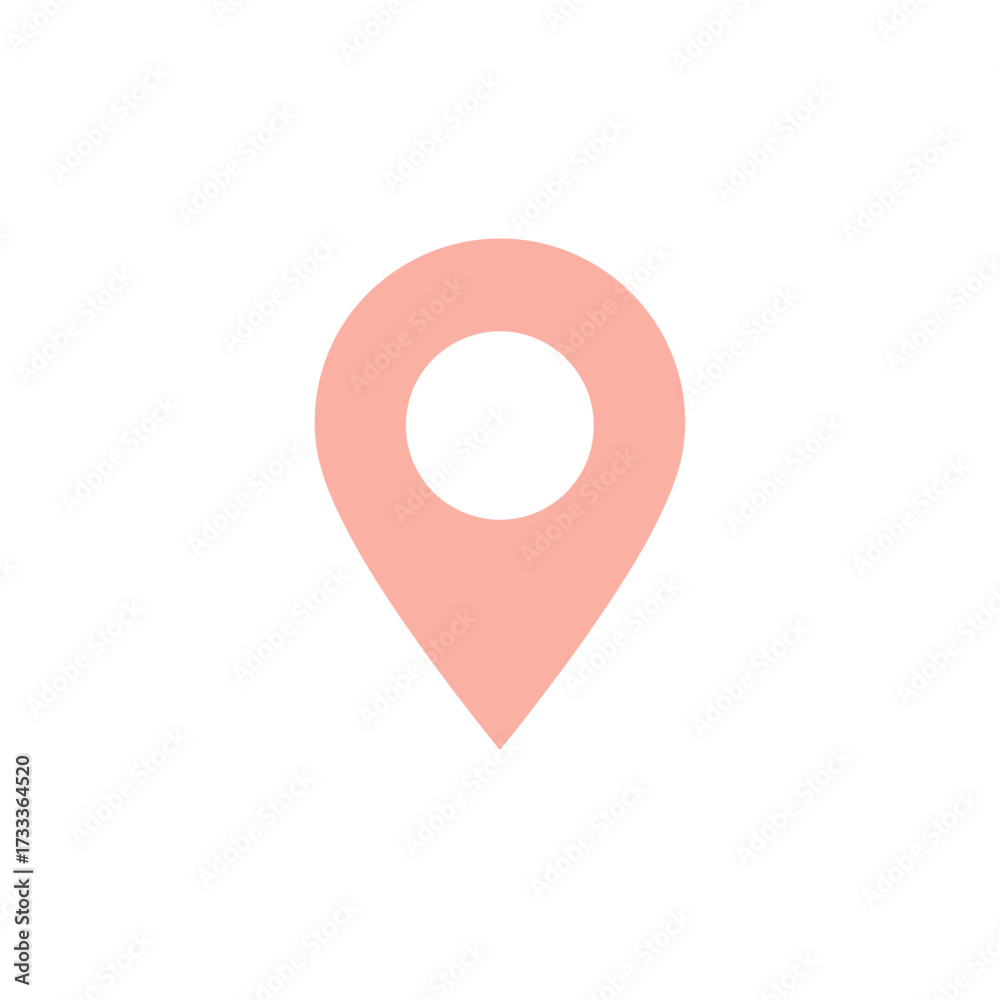 Fototapeta premium Minimalist pink map pin icon symbolizing location and destination. A simple flat vector graphic for GPS, navigation, and travel applications, isolated on a white background