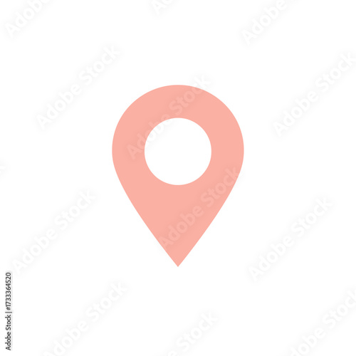 Minimalist pink map pin icon symbolizing location and destination. A simple flat vector graphic for GPS, navigation, and travel applications, isolated on a white background
