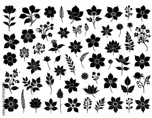 Black and white floral silhouettes