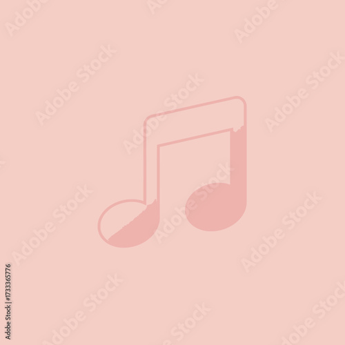 Simple pink music note icon isolated on a soft pink background, representing melody and rhythm in a minimalist design