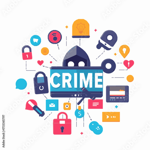Cyber Crime Concept with Hooded Figure and Digital Icons hacker mask