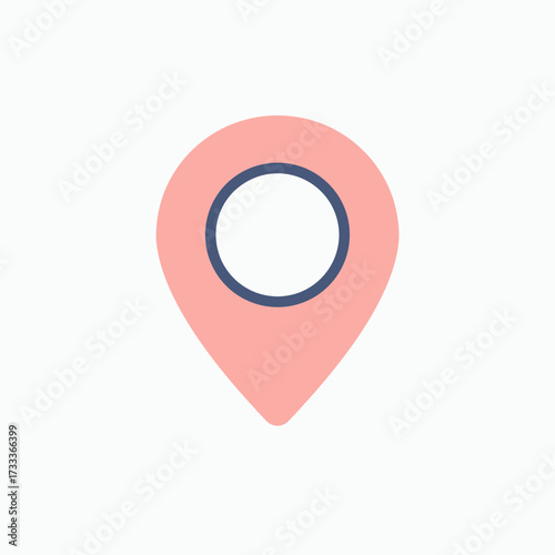 A simple and modern flat design location pin icon, a map marker for navigation apps and websites, isolated on a white background