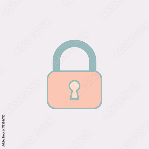 Minimalist flat design illustration of a closed padlock, symbolizing safety, protection, and digital data security concepts on a pastel background