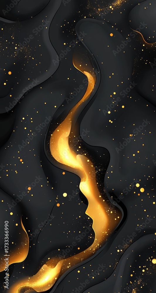 Naklejka premium Abstract dark curves w/ a stream of glittering gold