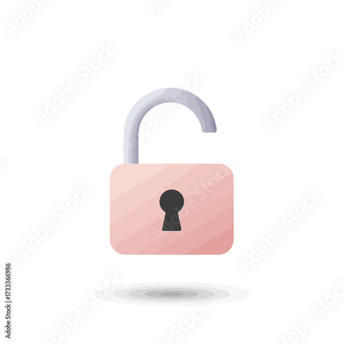 Stylized pink unlocked padlock icon symbolizing open access, freedom, and digital security solutions on a white background