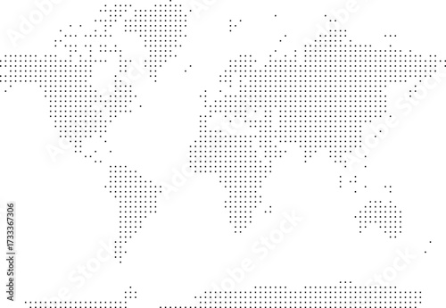 Square shape dotted world map vector design. Modern square shape dotted world map in pixel style. Geography in an abstract form in square shape dotted pattern.