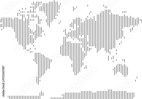 Vertical line shape vector world map.  Perfect representation of the entire globe in vertical line shape vector world map.