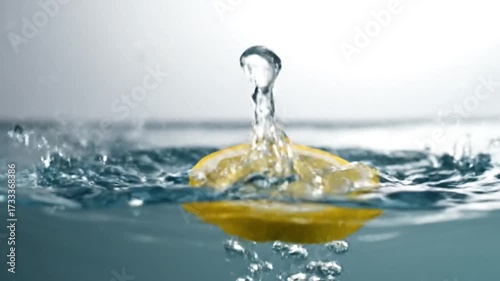 Wallpaper Mural Fresh lemon slice splashing into clear water creating dynamic ripples and bubbles Torontodigital.ca