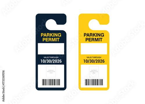 Parking Permit Car Mirror Hanger Template, customizable vehicle pass for reserved parking, events, offices, hotels, apartments, and businesses. Printable, editable, professional design.