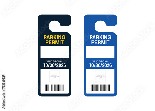 Parking Permit Car Mirror Hanger Template, customizable vehicle pass for reserved parking, events, offices, hotels, apartments, and businesses. Printable, editable, professional design.