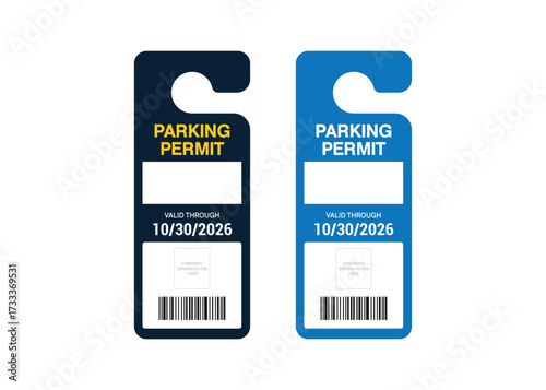 Parking Permit Car Mirror Hanger Template, customizable vehicle pass for reserved parking, events, offices, hotels, apartments, and businesses. Printable, editable, professional design.